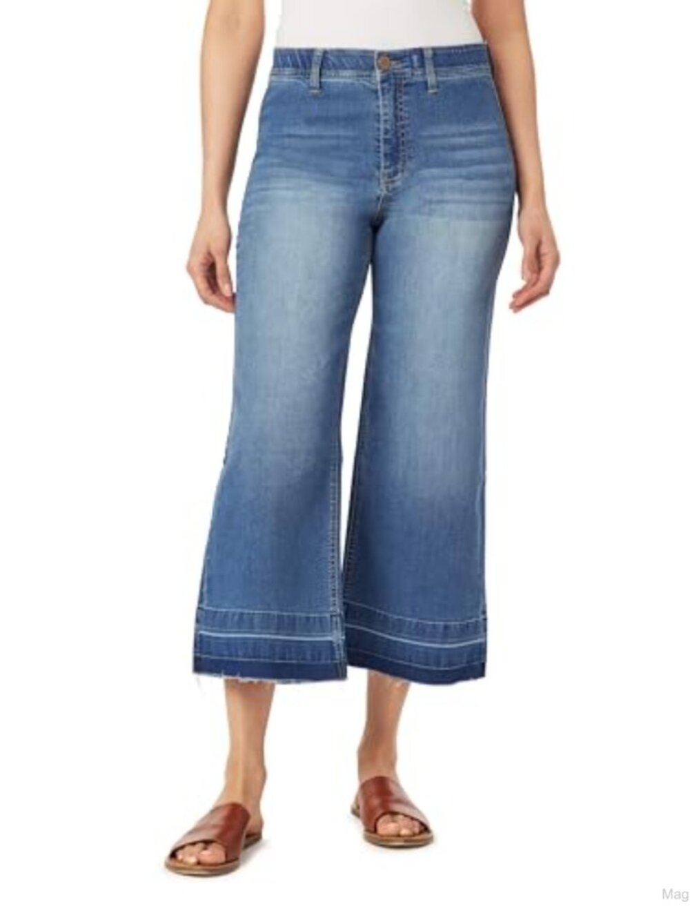 High Rise Wide Leg Cropped Jeans Released Hem Stretch Denim